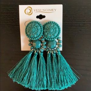 Teal Green tassel earrings New